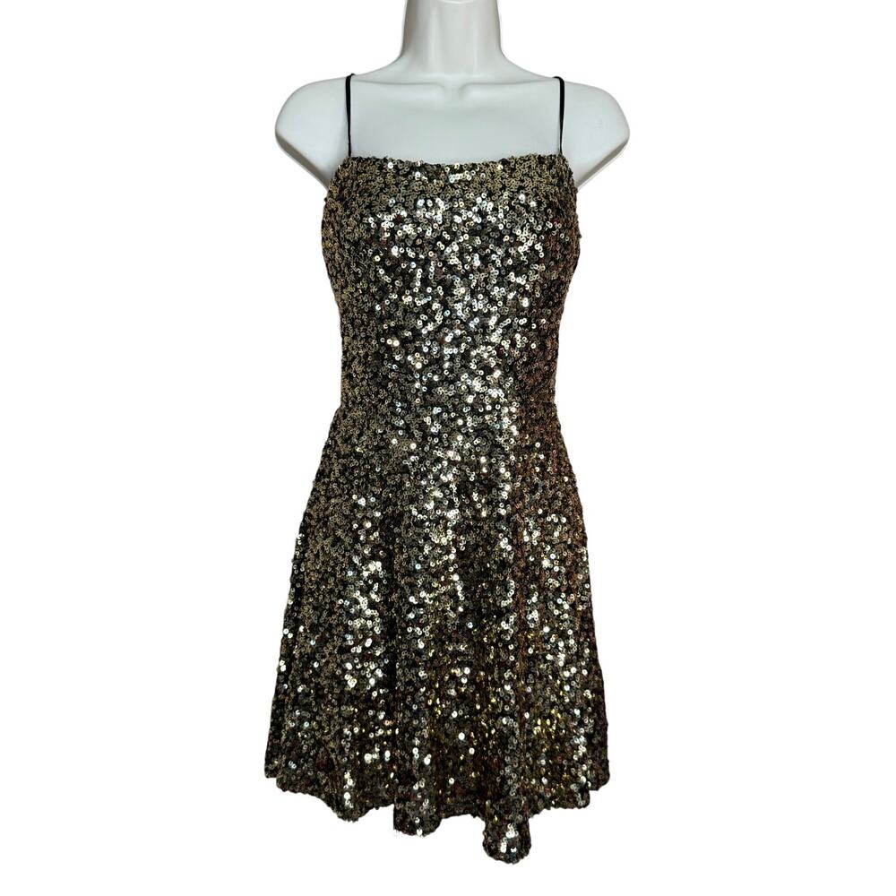 B. Darlin Gold Sequin Mini Cocktail Dress 15/16 NWOT